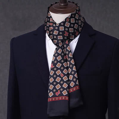 Men's Business Geometrical Figure Thin Long Pure Silk Scarf