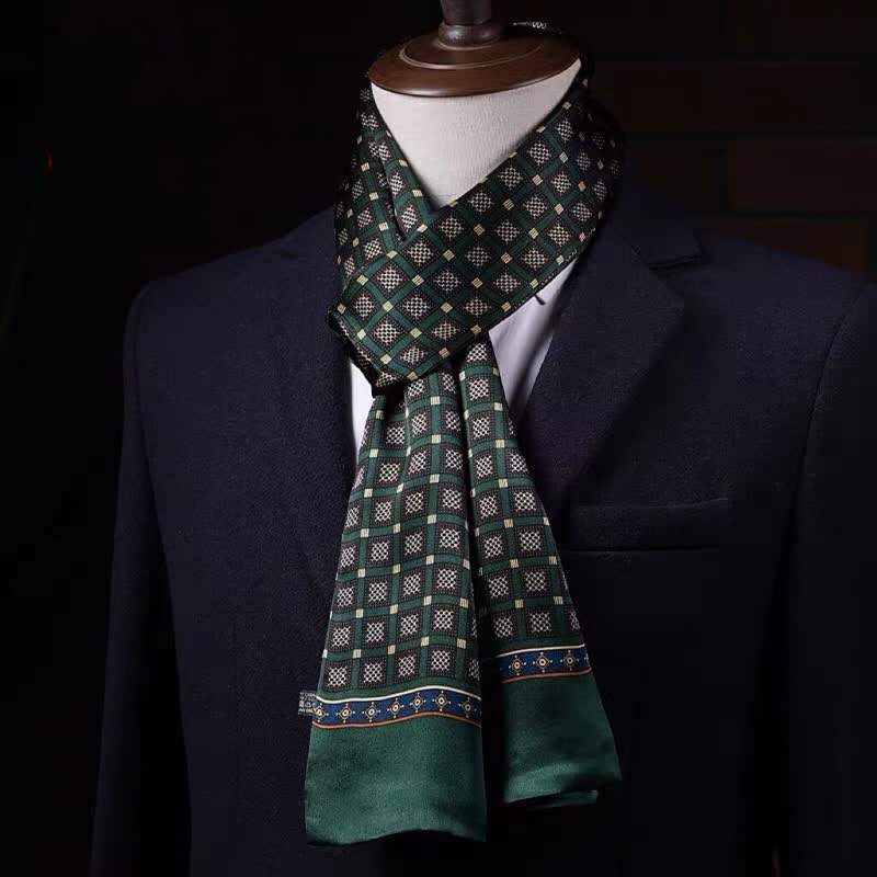 Men's Business Geometrical Figure Thin Long Pure Silk Scarf