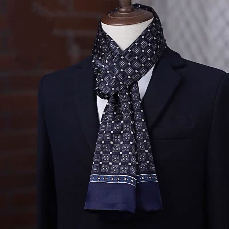 Men's Business Geometrical Figure Thin Long Pure Silk Scarf