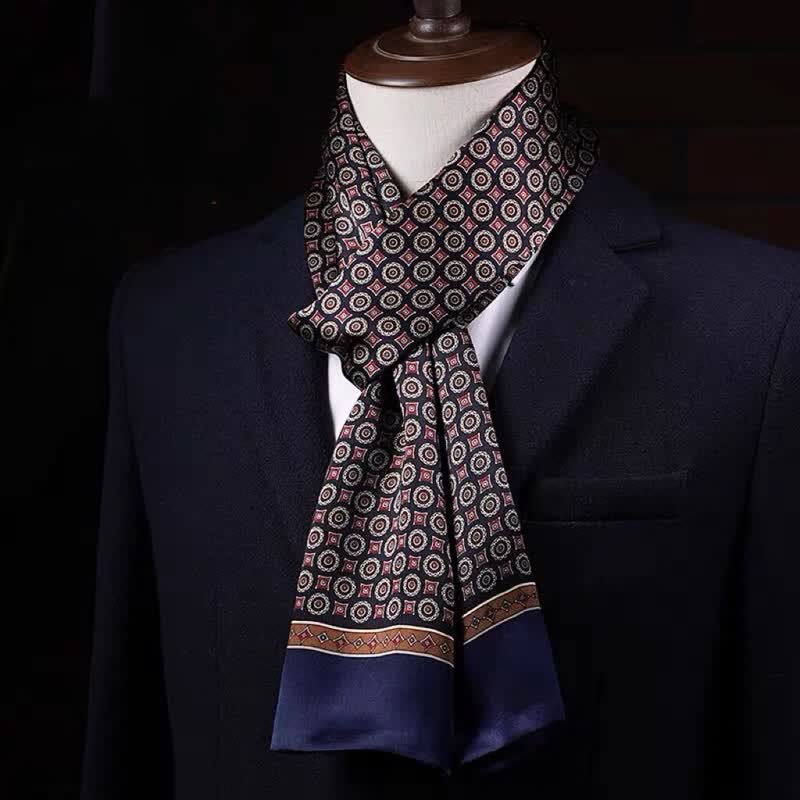 Men's Business Geometrical Figure Thin Long Pure Silk Scarf