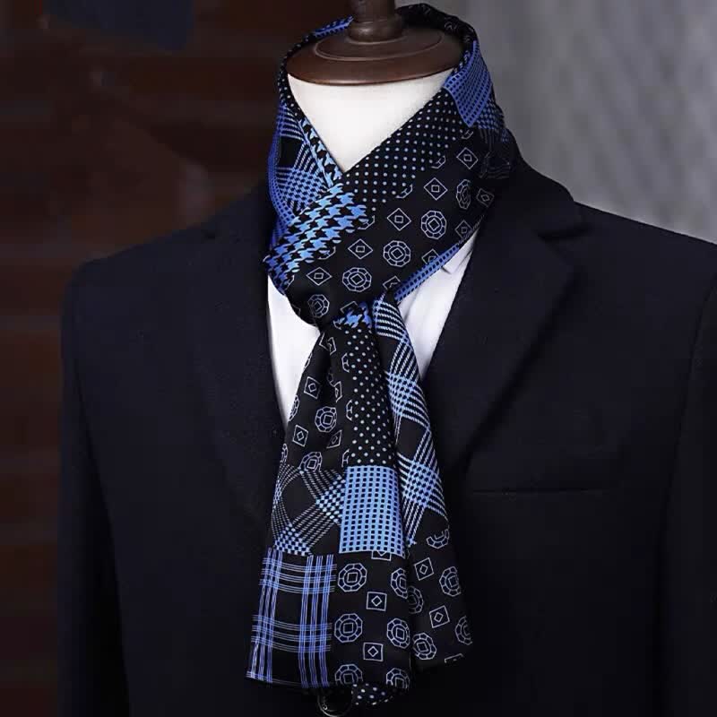 Men's Business Geometrical Figure Thin Long Pure Silk Scarf