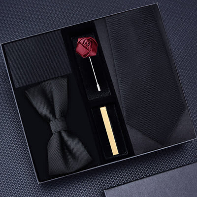 5Pcs Men's Twilled Necktie Rose Brooch Bow Ties Gift Box