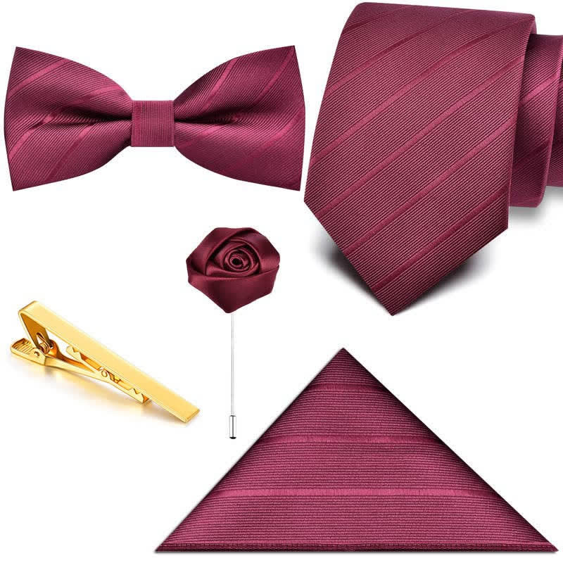 5Pcs Men's Twilled Necktie Rose Brooch Bow Ties Gift Box