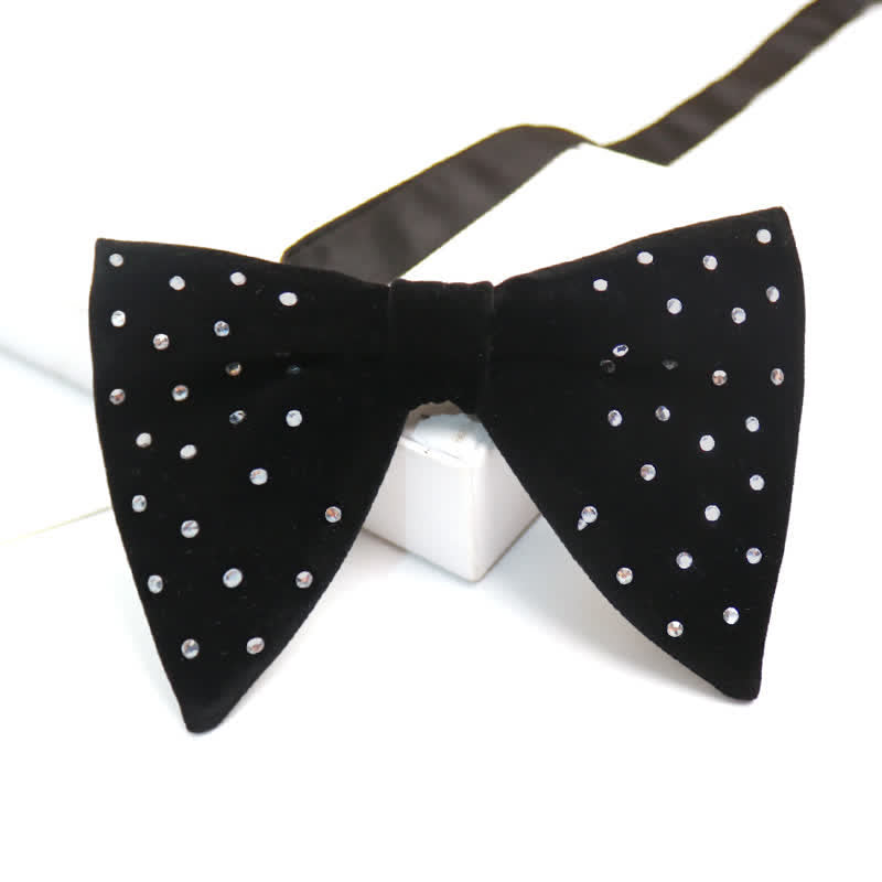 Men's Scattered Rhinestone Velvet Oversized Pointed Bow Tie