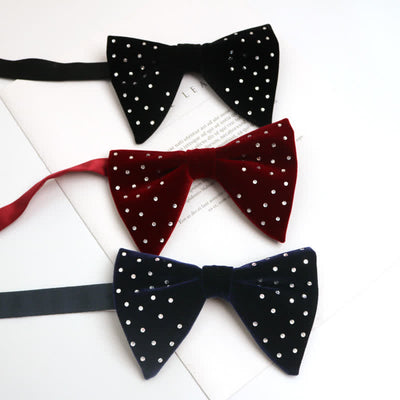 Men's Scattered Rhinestone Velvet Oversized Pointed Bow Tie