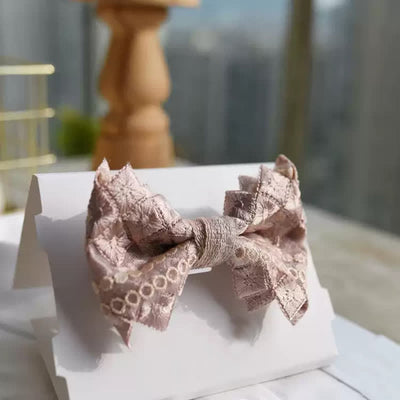 Men's Exquisite Lace Gray Pink Oversized Pointed Bow Tie