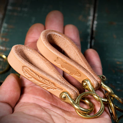 Handcrafted Natural Vegetable Tanned Leather Keychain