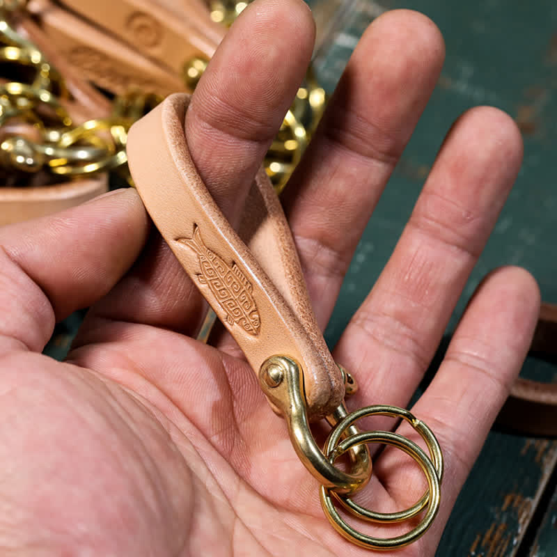 Handcrafted Natural Vegetable Tanned Leather Keychain