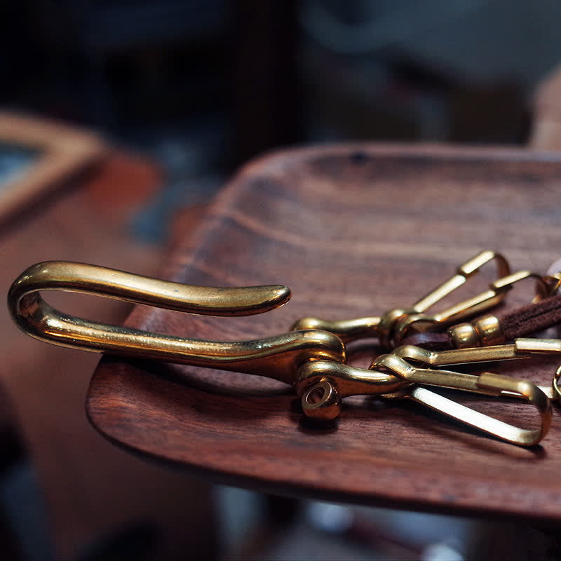 Mechanic Style Antique Brass Coin Belt Clip Leather Keychain