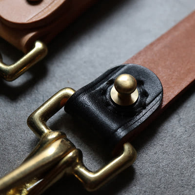 Rivets Studded Brass Key Holder Belt Clip Leather Keychain