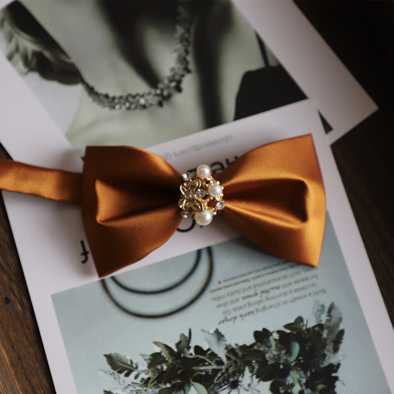 Men's Golden Flowers Imitation Pearl Bow Tie