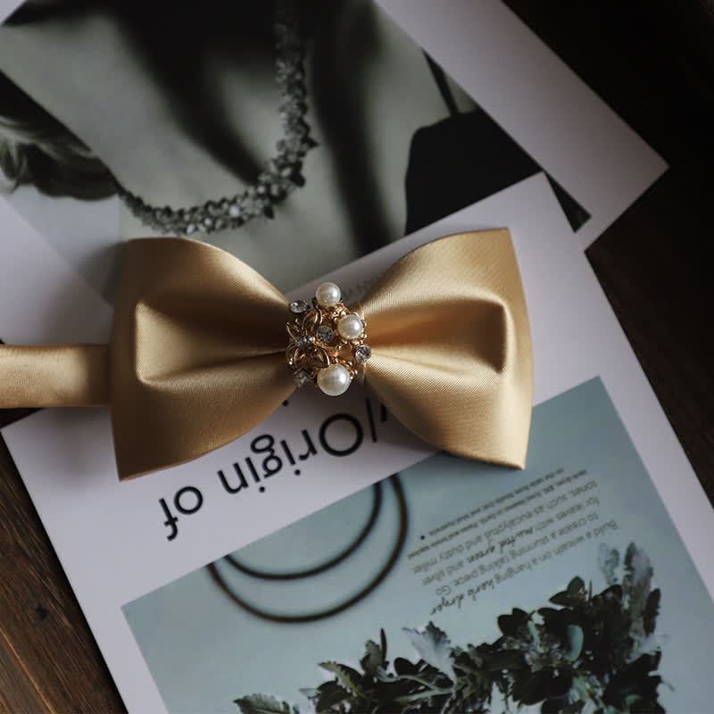 Men's Golden Flowers Imitation Pearl Bow Tie