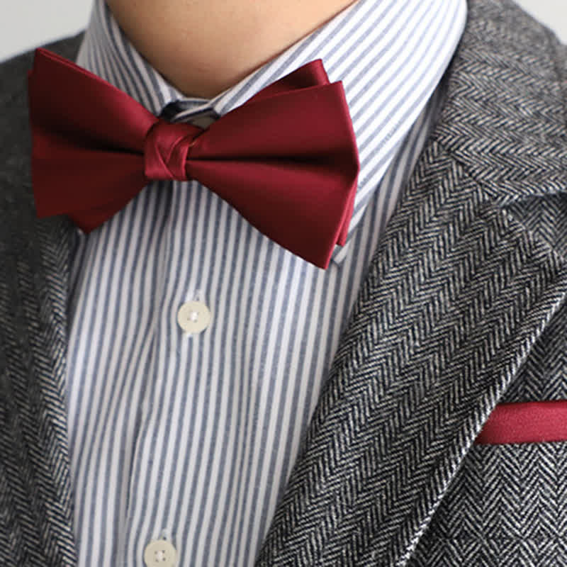 Men's Solid Color Double Layered Handkerchief Bow Tie