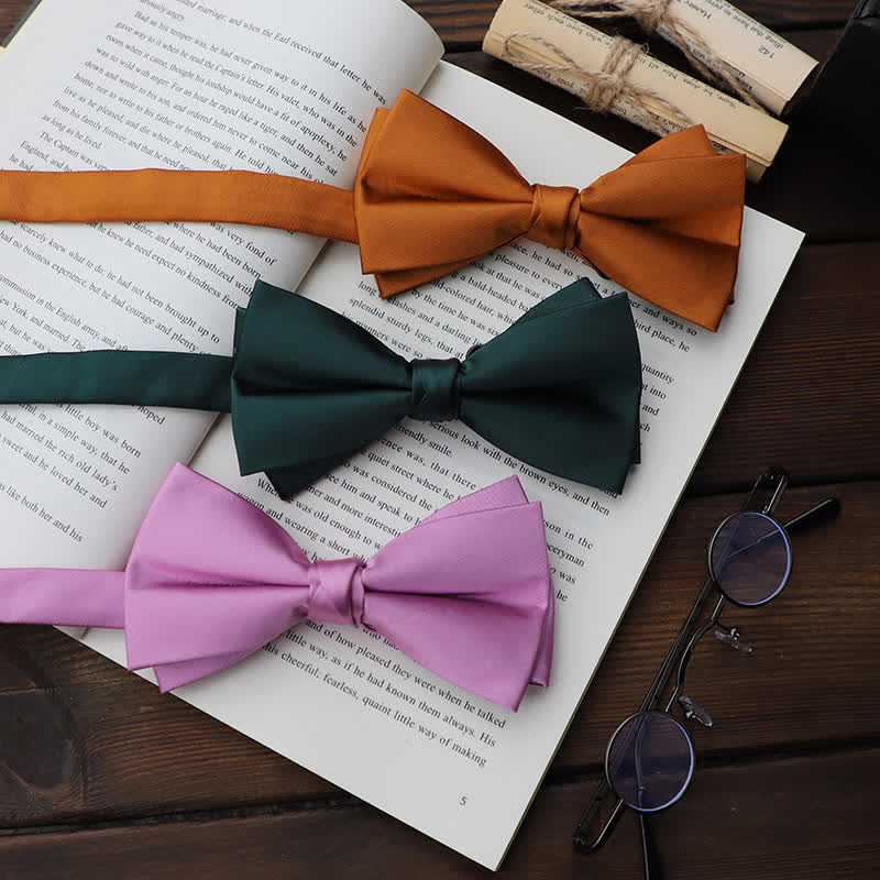 Men's Solid Color Double Layered Handkerchief Bow Tie