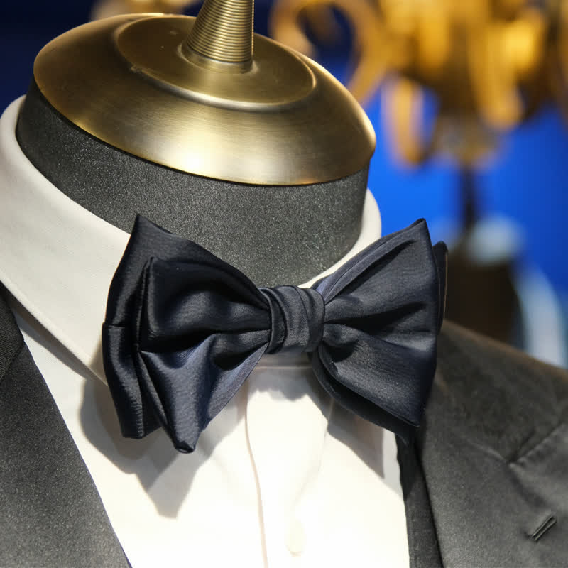 Men's Gentleman Handmade Midnight Blue Double Layered Bow Tie