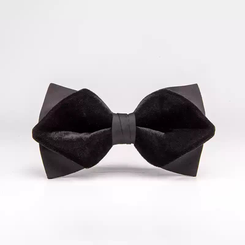 Men's Noble Black Velvet Double Layered Bow Tie