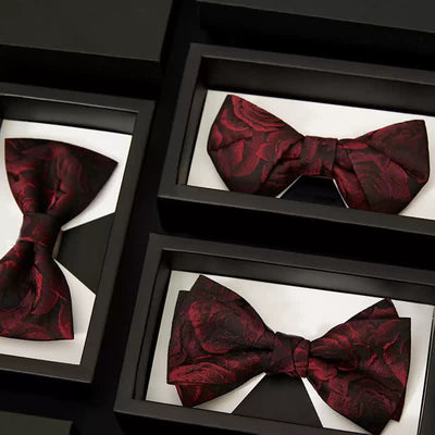 Men's Burgundy Roses Jacquard Weave Bow Tie