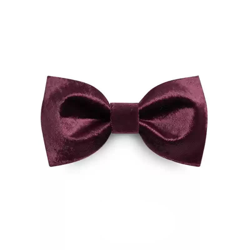 Men's Romantic Velvet Burgundy Handkerchief Bow Tie