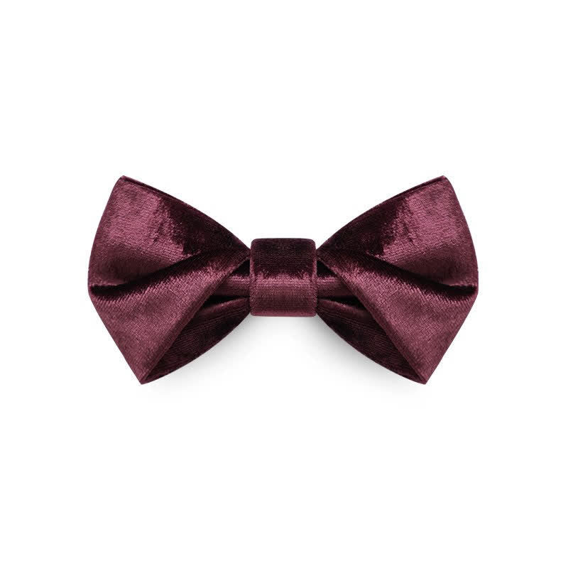 Men's Romantic Velvet Burgundy Handkerchief Bow Tie