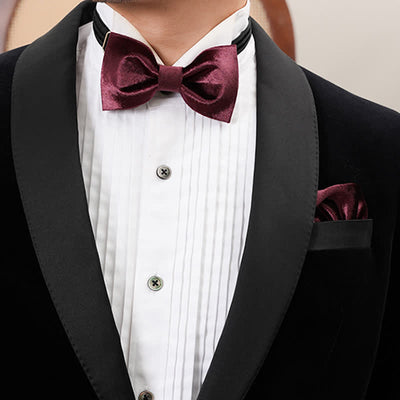 Men's Romantic Velvet Burgundy Handkerchief Bow Tie