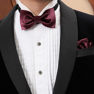 Men's Romantic Velvet Burgundy Handkerchief Bow Tie