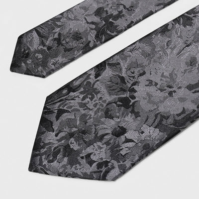 Men's Dark Gray & Black Floral Pure Silk Necktie