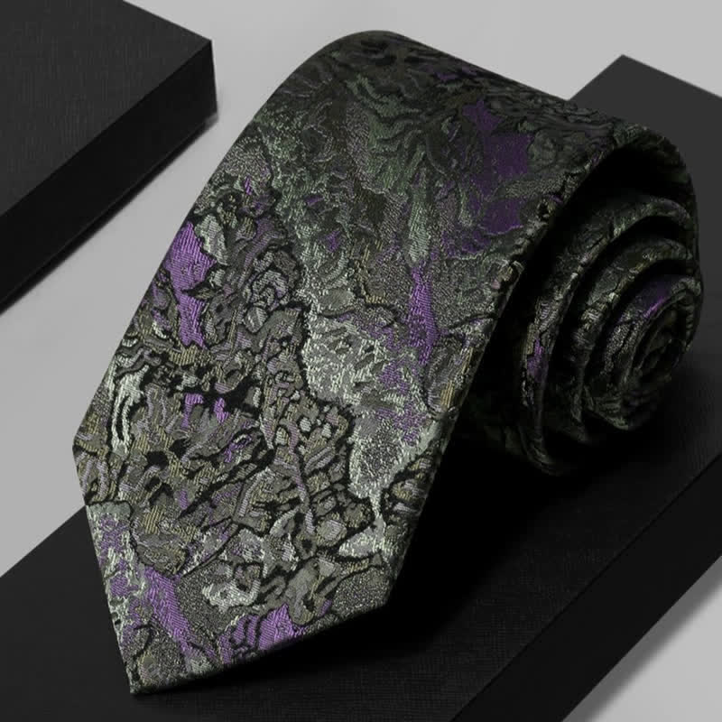 Men's Purple & Gray Delicate Abstract Pattern Pure Silk Necktie