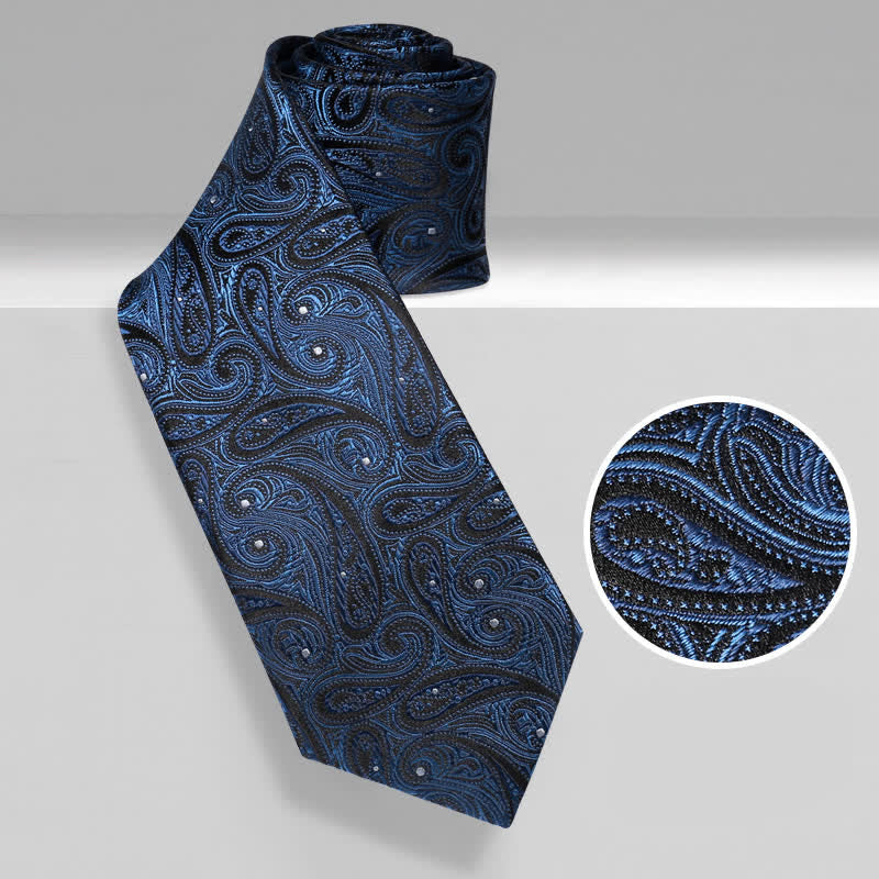 Men's Dark Blue & Black Shade Paisley Pure Silk Necktie