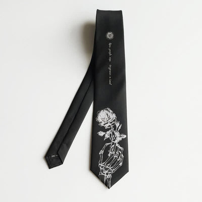 Men's Black & Silver Give People Rose Printed Necktie