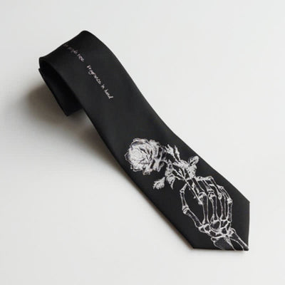 Men's Black & Silver Give People Rose Printed Necktie