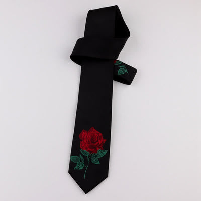 Men's Black Embroidered Rose Blue Enchantress Necktie