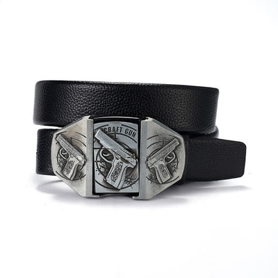 Men's Triple Guns Relief Leather Belt With Hidden Kerosene Lighter