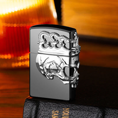 Three Sides 3D Relief Skull & Crown Refillable Butane Lighter