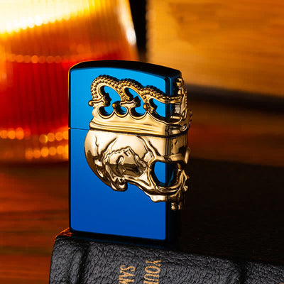 Three Sides 3D Relief Skull & Crown Refillable Butane Lighter