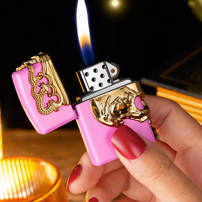 Three Sides 3D Relief Skull & Crown Refillable Butane Lighter