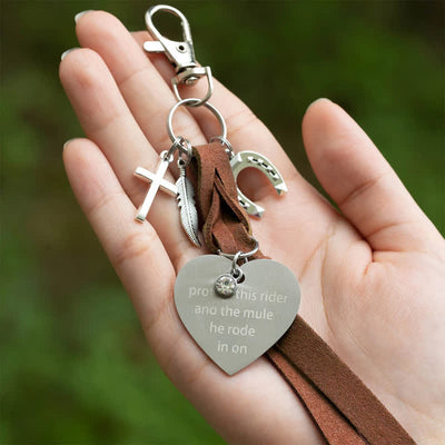 Heart Metal Horseshoe Cross Pendant Leather Keychain