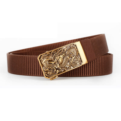 Men's Gold Coiled Dragon Automatic Buckle Nylon Belt