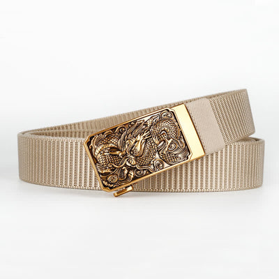 Men's Gold Coiled Dragon Automatic Buckle Nylon Belt