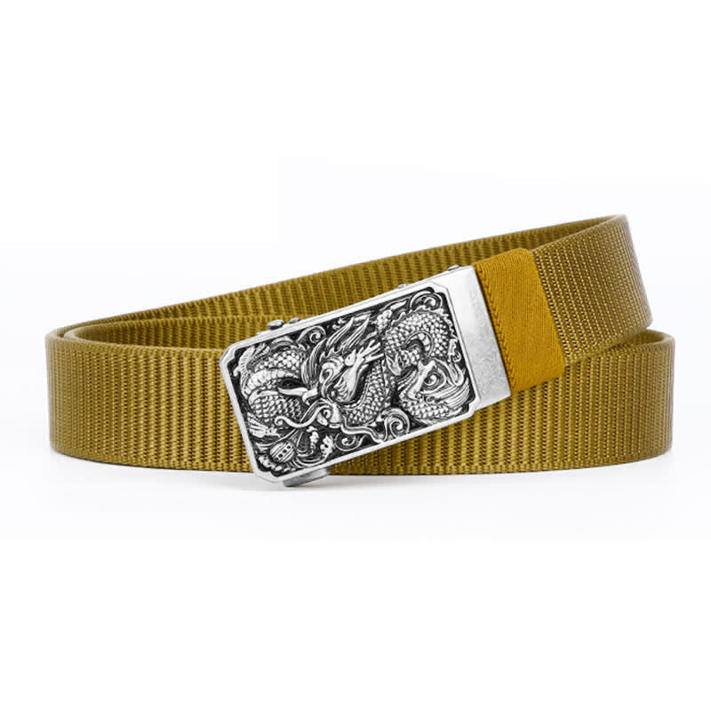 Men's Silver Coiled Dragon Automatic Buckle Nylon Belt