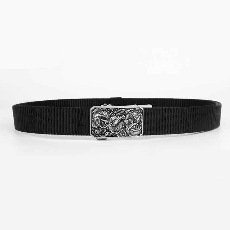 Men's Silver Coiled Dragon Automatic Buckle Nylon Belt