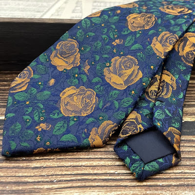 Men's Navy & Orange Rose Floral Printed Bow Tie Necktie