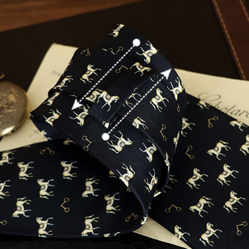 Men's Midnight Blue & Gold Saddled Horse Motifs Necktie