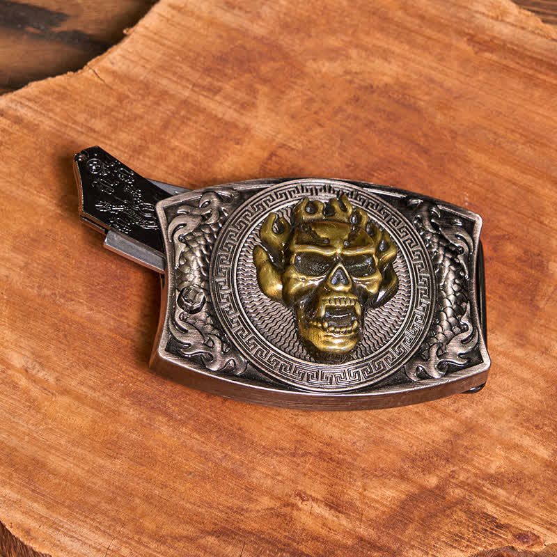 Gold Skull DIY Hidden Knife Belt Buckle Bull Pendant Tactical Ring Bundle Set