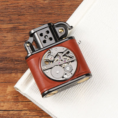 Steampunk Mechanical Antique Leather Flip Kerosene Lighter