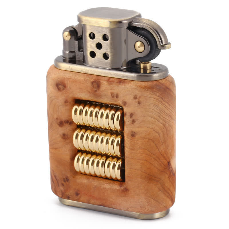 Wooden Body Decorative Metal Ring Kerosene Lighter