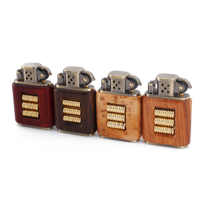 Wooden Body Decorative Metal Ring Kerosene Lighter