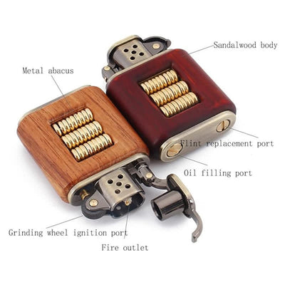 Wooden Body Decorative Metal Ring Kerosene Lighter