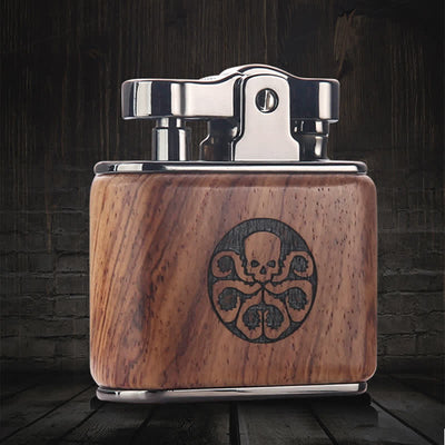 Walnut Carving Octopus Pattern Refillable Kerosene Lighter