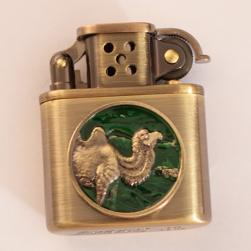 Antique Bronze Enameled Animal Pattern Refillable Kerosene Lighter