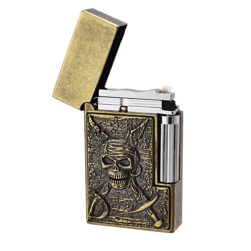 Flint Side Slide Skull Pirate Refillable Kerosene Lighter